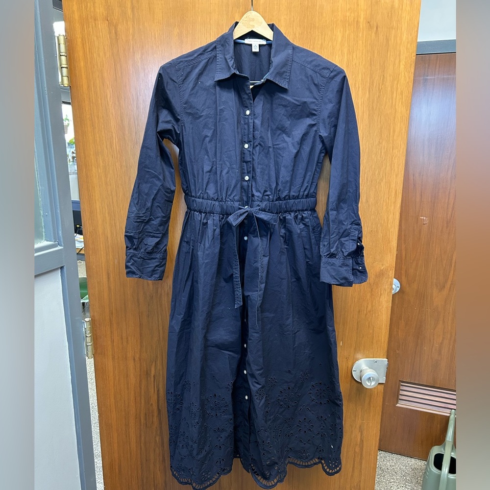 Elegant Navy Blue Button Up Shirt Dress